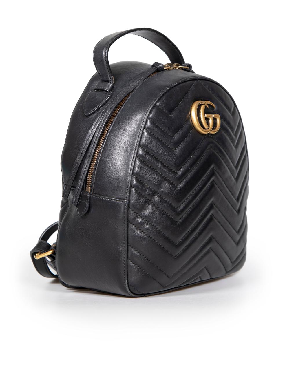 CONDITION is Very good. Minimal wear to backpack is evident. Minimal wear to the front, trim and base with abrasions to the leather. The GG logo plaque also has a small tarnish mark to the metal on this used Gucci designer resale item. This item