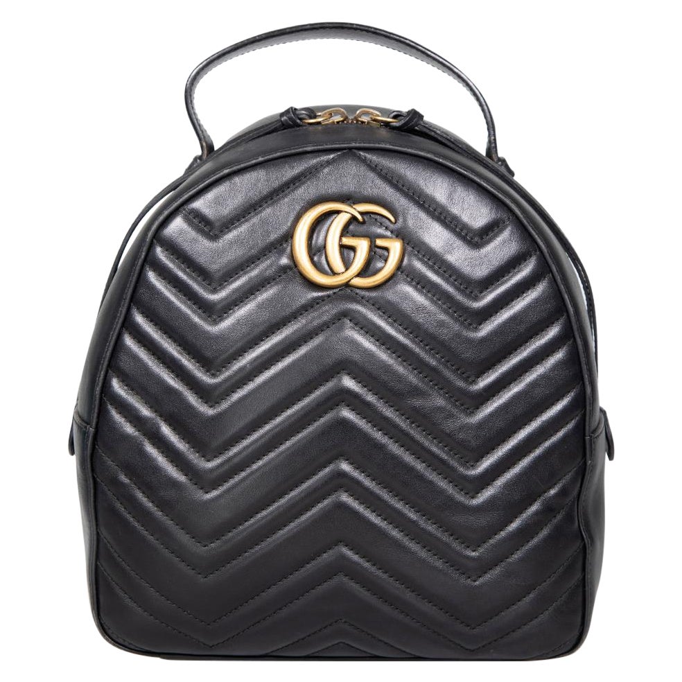 Gucci Black Leather GG Marmont Matelass Backpack