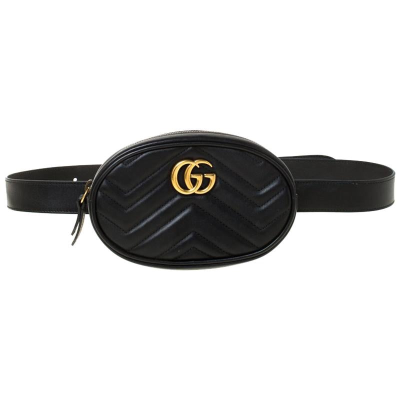 Gucci Black Leather GG Marmont Matelassé Belt Bag For Sale at 1stDibs