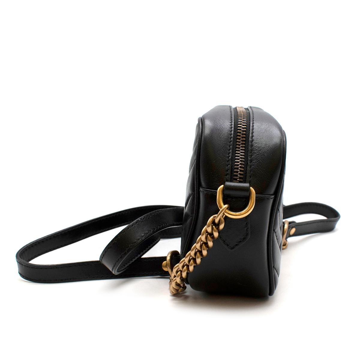Gucci Black Leather GG Marmont Matelasse Mini Crossbody Bag  In Excellent Condition For Sale In London, GB