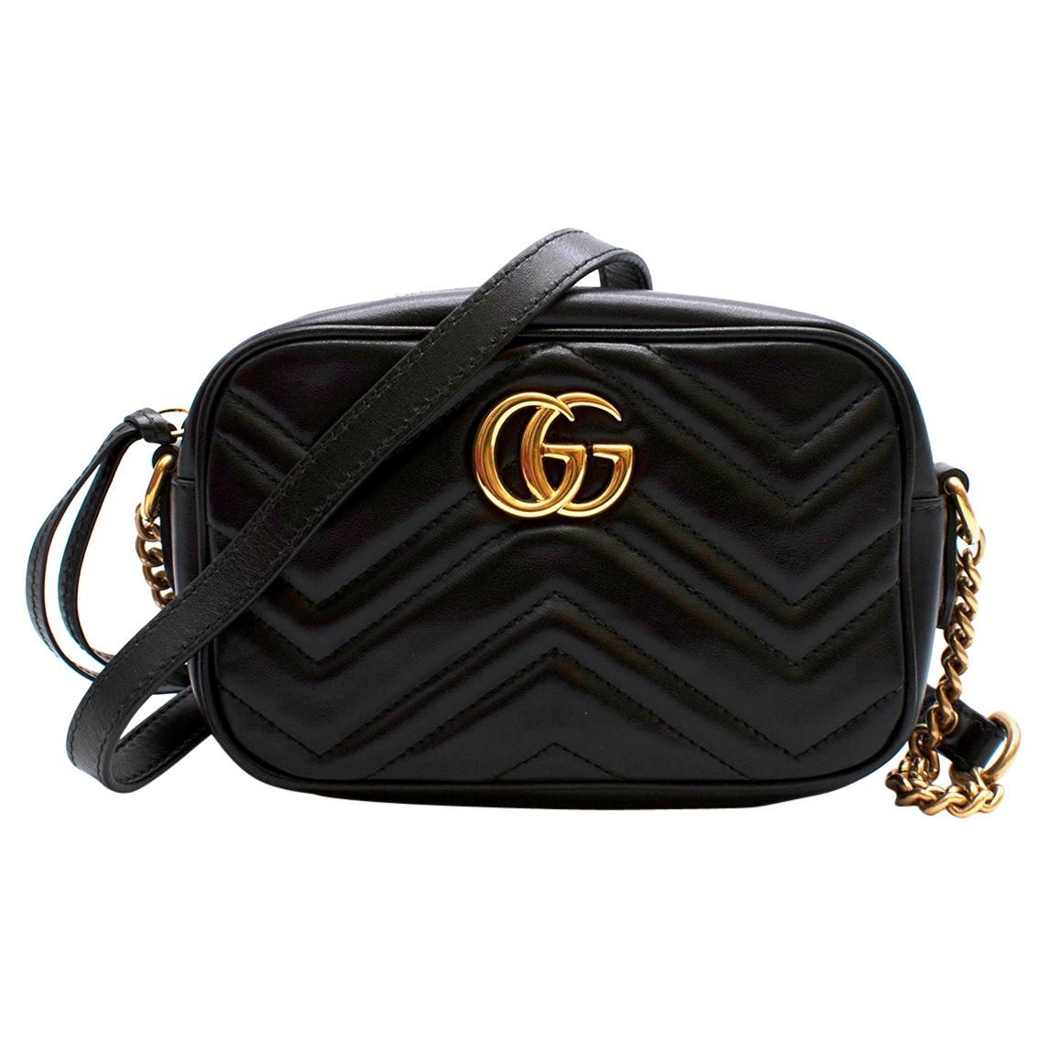 Gucci Black Leather GG Marmont Matelasse Mini Crossbody Bag  For Sale