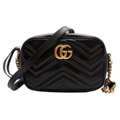 Gucci Black Leather GG Marmont Matelasse Mini Crossbody Bag 