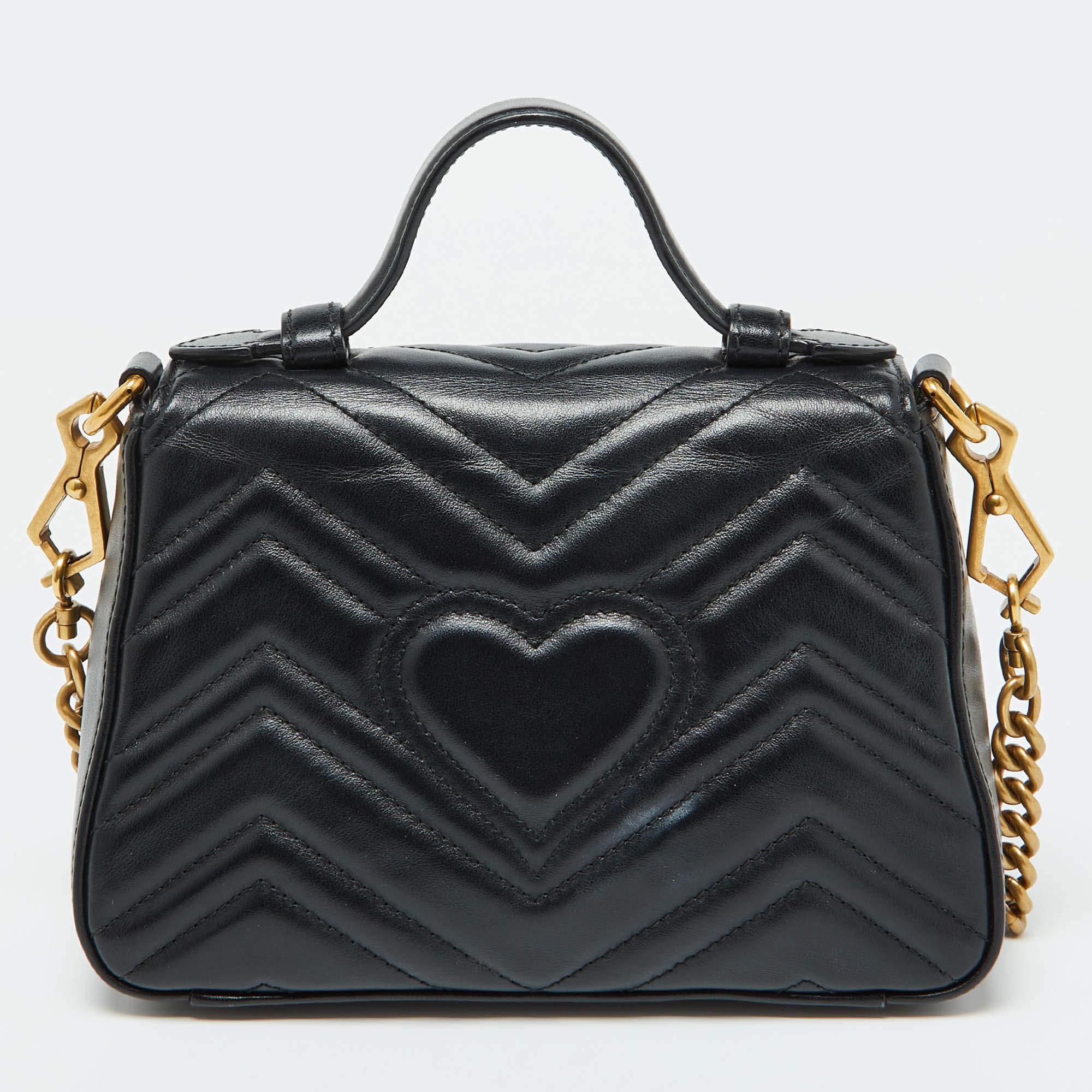 Women's Gucci Black Leather GG Marmont Mini Top Handle Bag