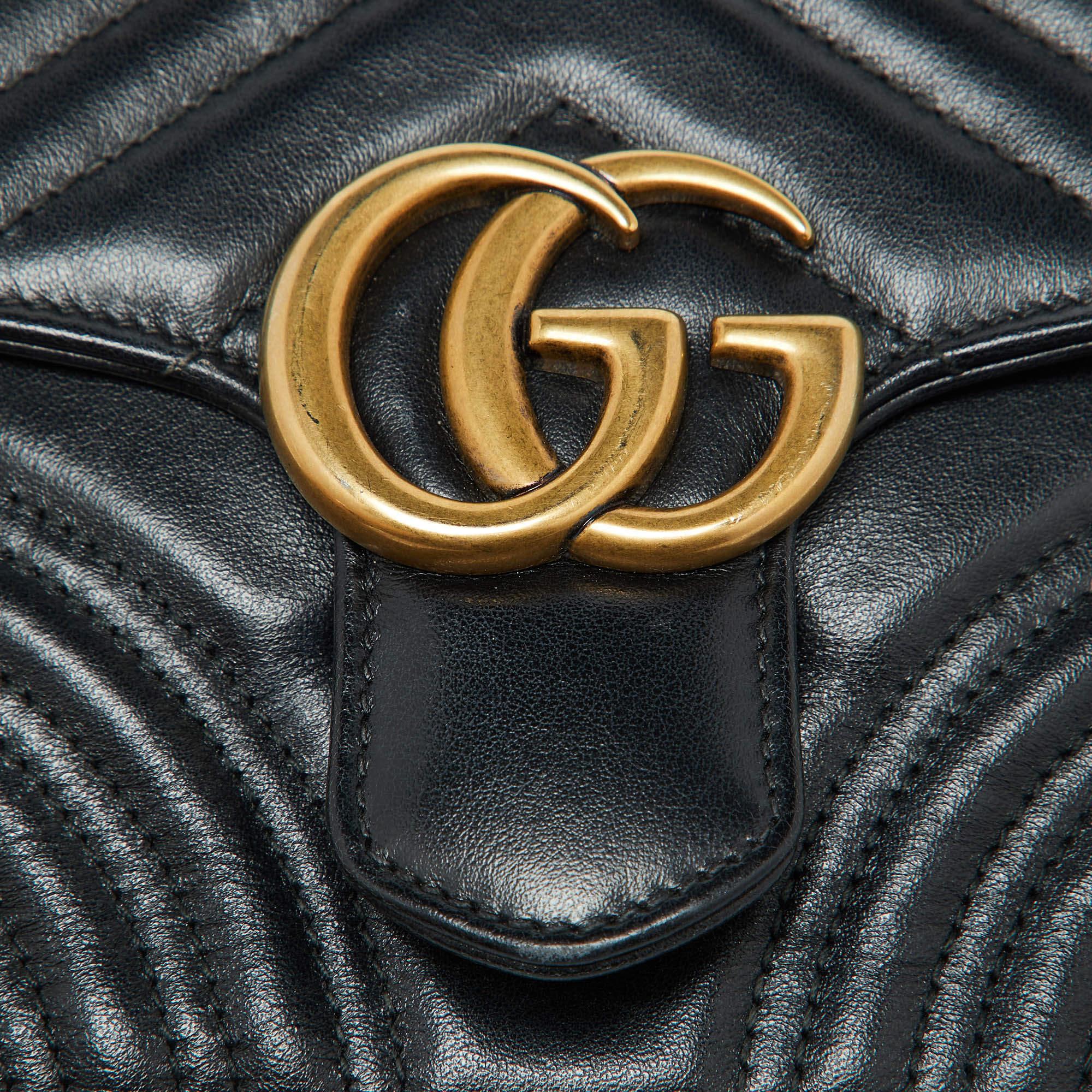 Gucci Black Leather GG Marmont Mini Top Handle Bag 1