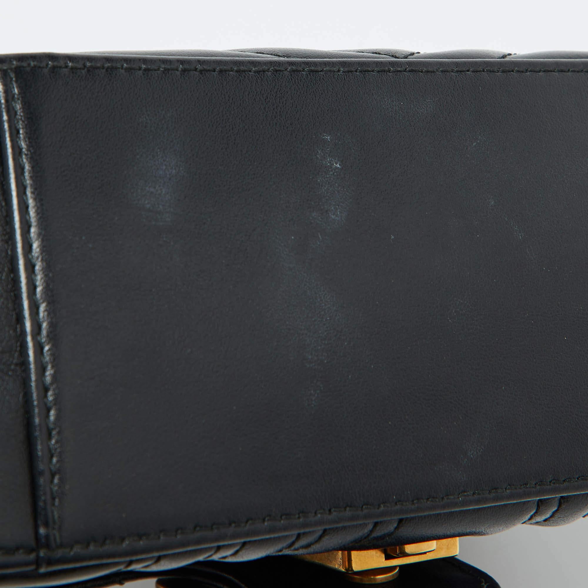 Gucci Black Leather GG Marmont Mini Top Handle Bag 3