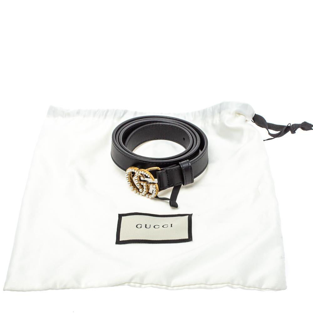 Gucci Schwarz Leder GG Marmont Perle verschönert Schnalle Gürtel 85CM 4