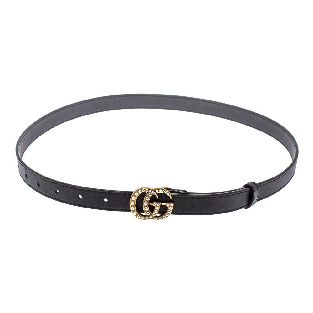 Gucci Black Leather GG Marmont Pearl Embellished Buckle Belt 85CM at  1stDibs | gucci belt pearl, gucci belt with pearls, pearl gucci belt