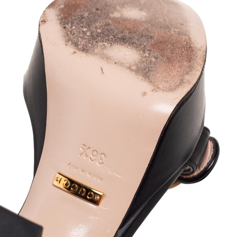 Gucci Black Leather GG Marmont Platform Ankle Strap Sandals Size 36.5 In Good Condition In Dubai, Al Qouz 2