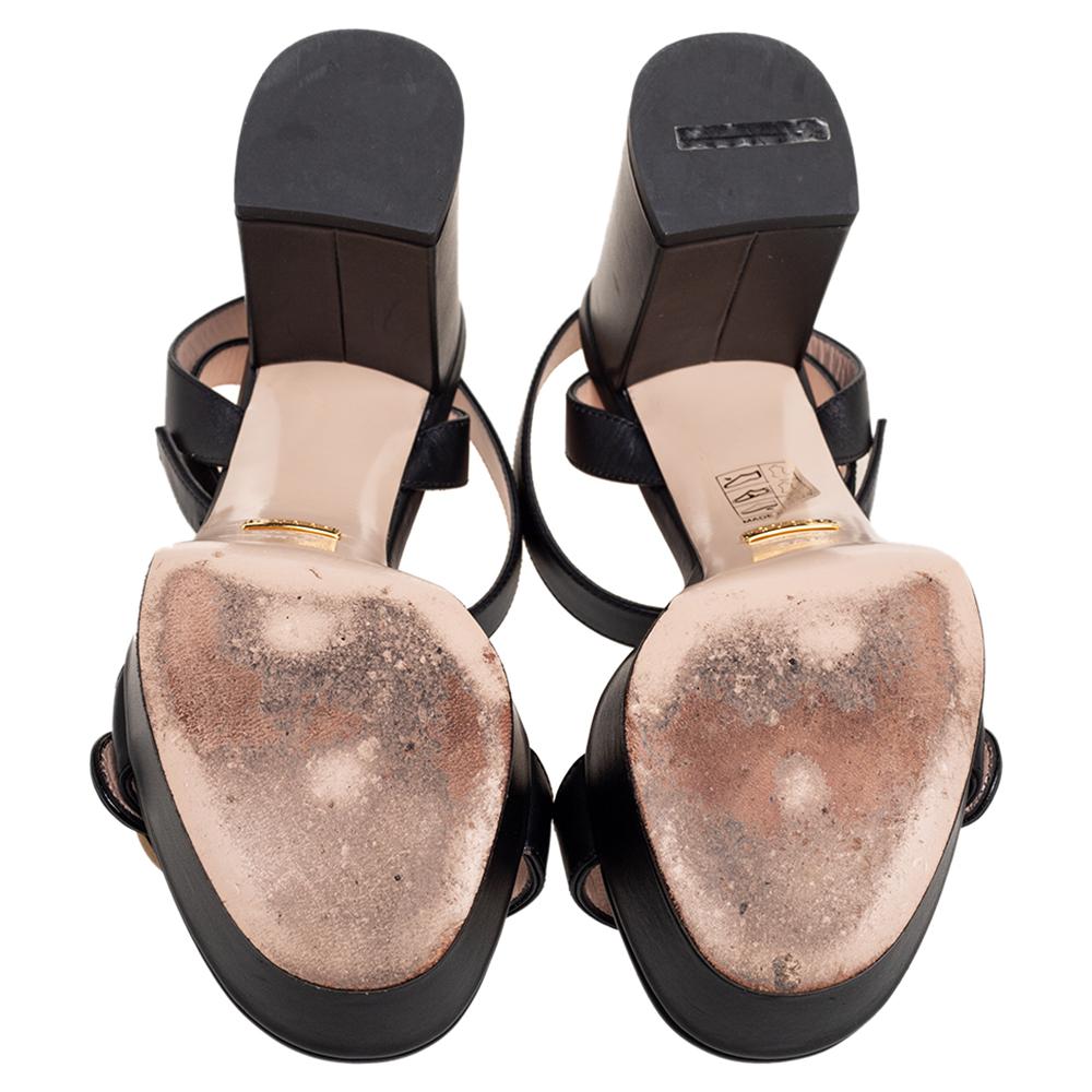 Women's Gucci Black Leather GG Marmont Platform Ankle Strap Sandals Size 36.5