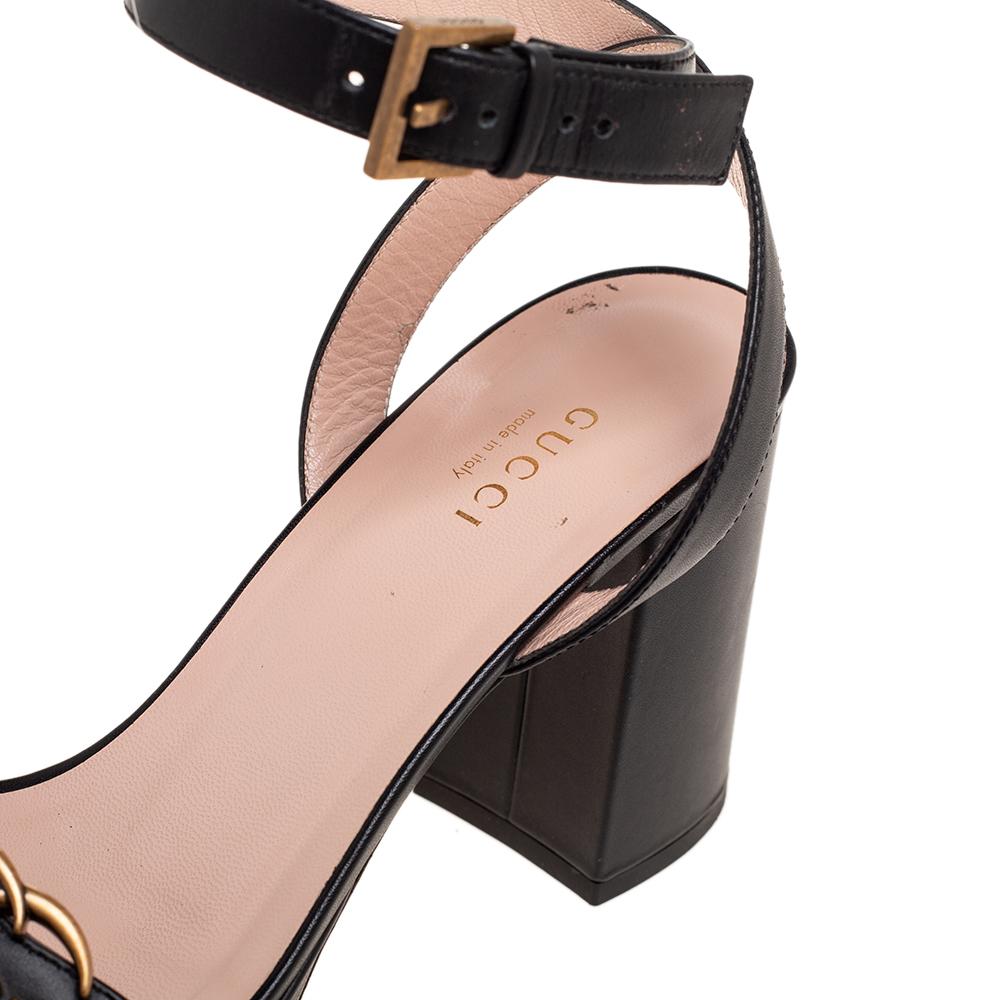 Gucci Black Leather GG Marmont Platform Ankle Strap Sandals Size 36.5 2