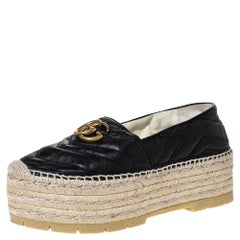 Gucci Black Leather GG Marmont Platform Espadrilles Size 35