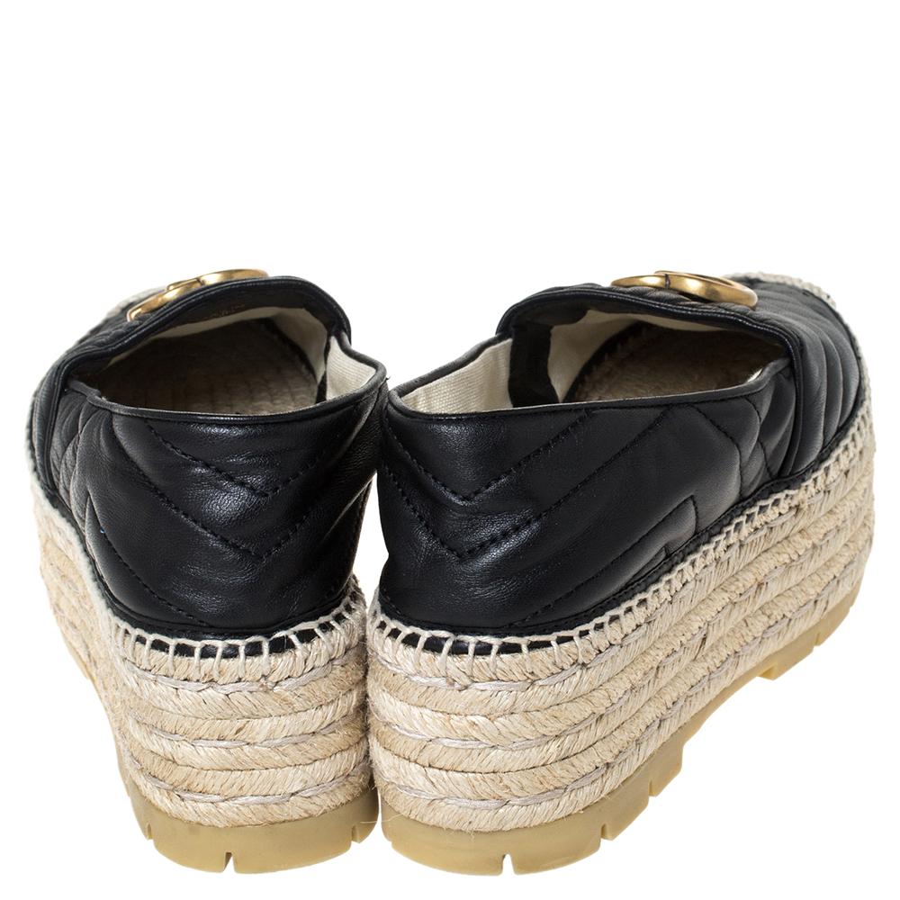 Gucci Schwarz Leder GG Marmont Plattform Espadrilles Größe 35 Damen