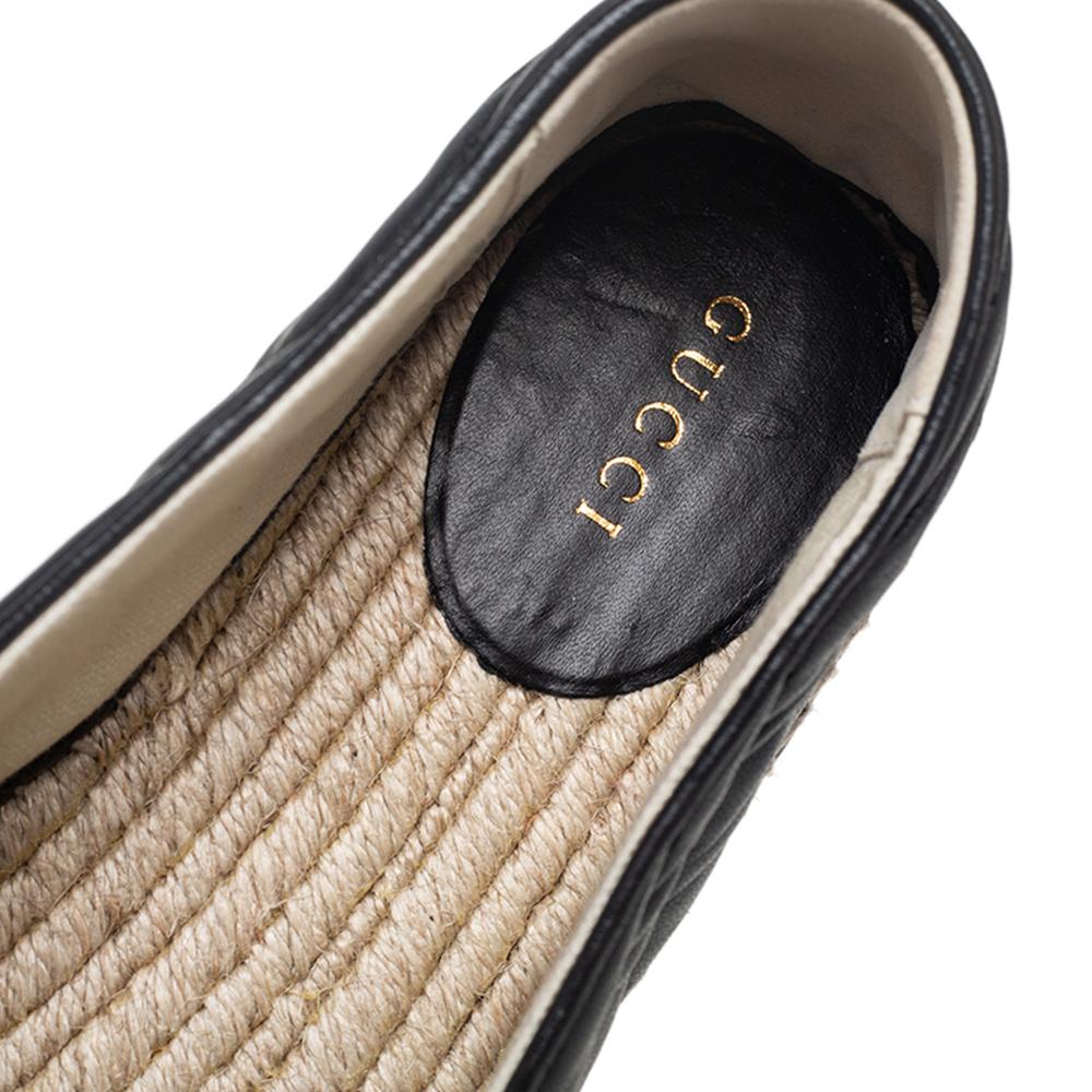 Gucci Black Leather GG Marmont Platform Espadrilles Size 39 In Good Condition In Dubai, Al Qouz 2