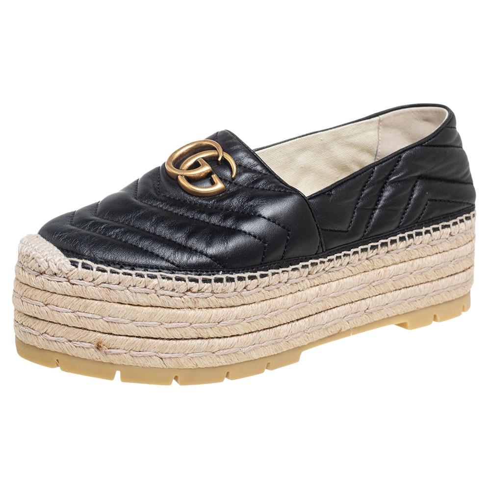 Gucci Black Leather GG Marmont Platform Espadrilles Size 39 at 1stDibs |  gucci leather espadrille with double g