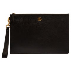 Gucci Black Leather GG Marmont Pouch Clutch