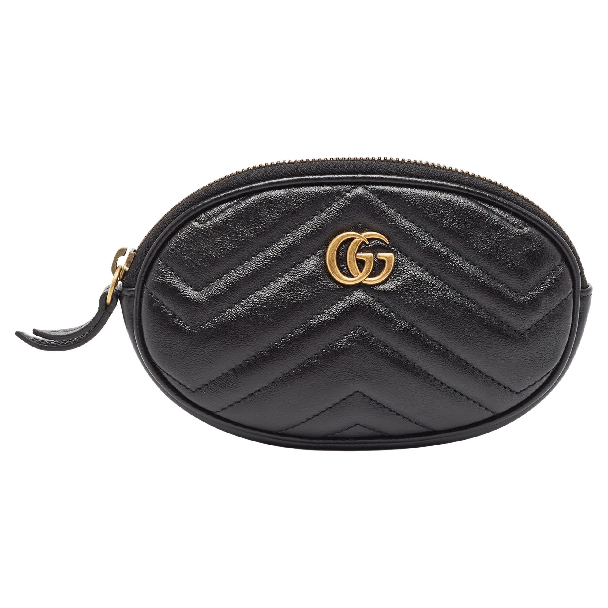 Gucci Black Leather GG Marmont Pouch For Sale