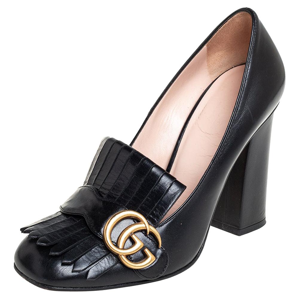 Gucci Black Leather GG Marmont Pumps Size 38