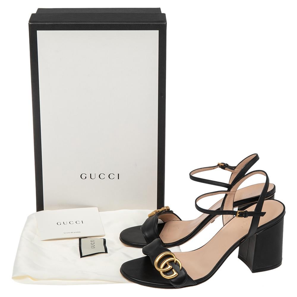 Gucci Black Leather GG Marmont Sandals Size 38 2