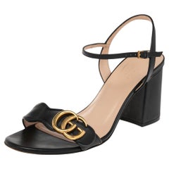 Gucci Black Leather GG Marmont Sandals Size 38