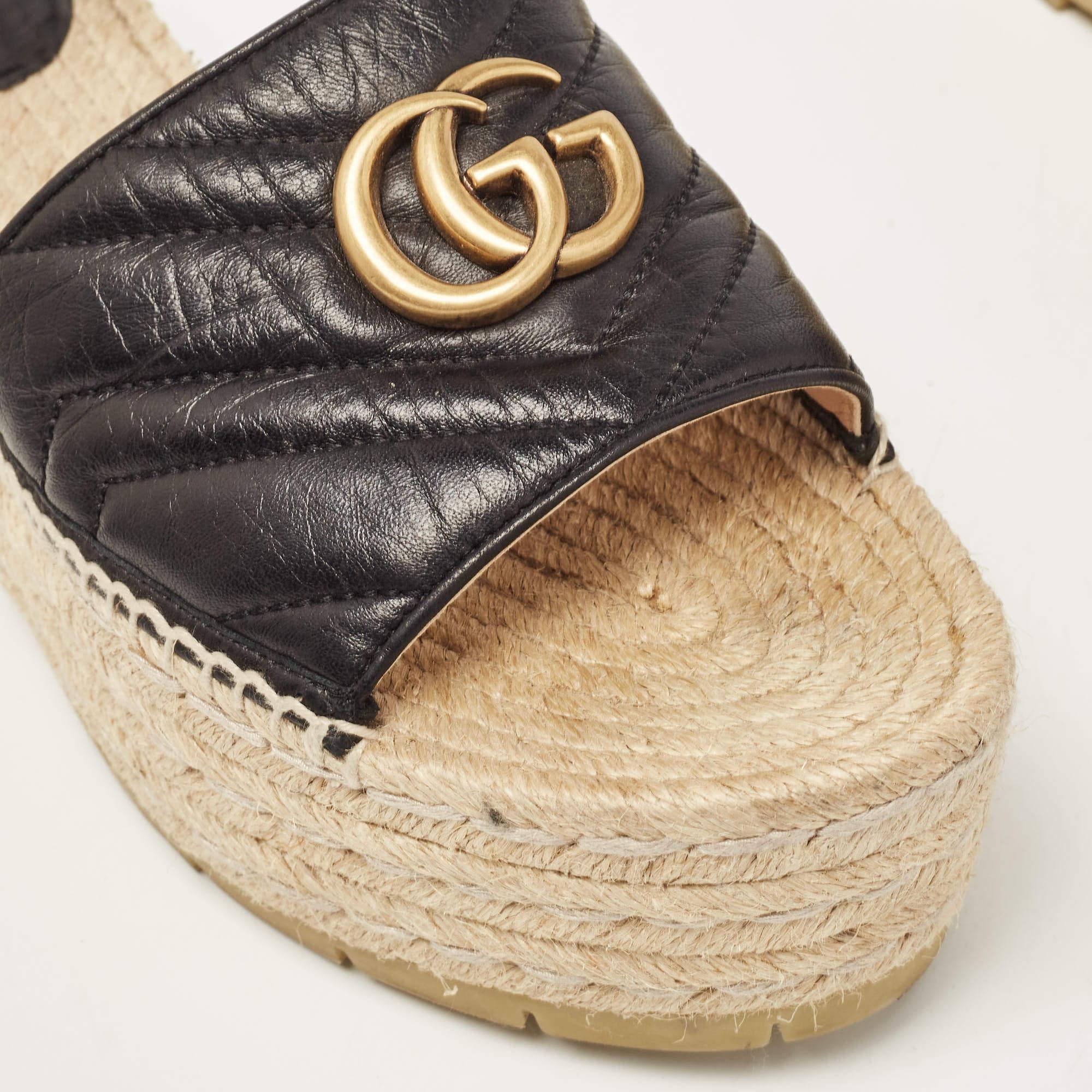 Gucci Black Leather GG Marmont Slide Espadrilles Size 39.5 3