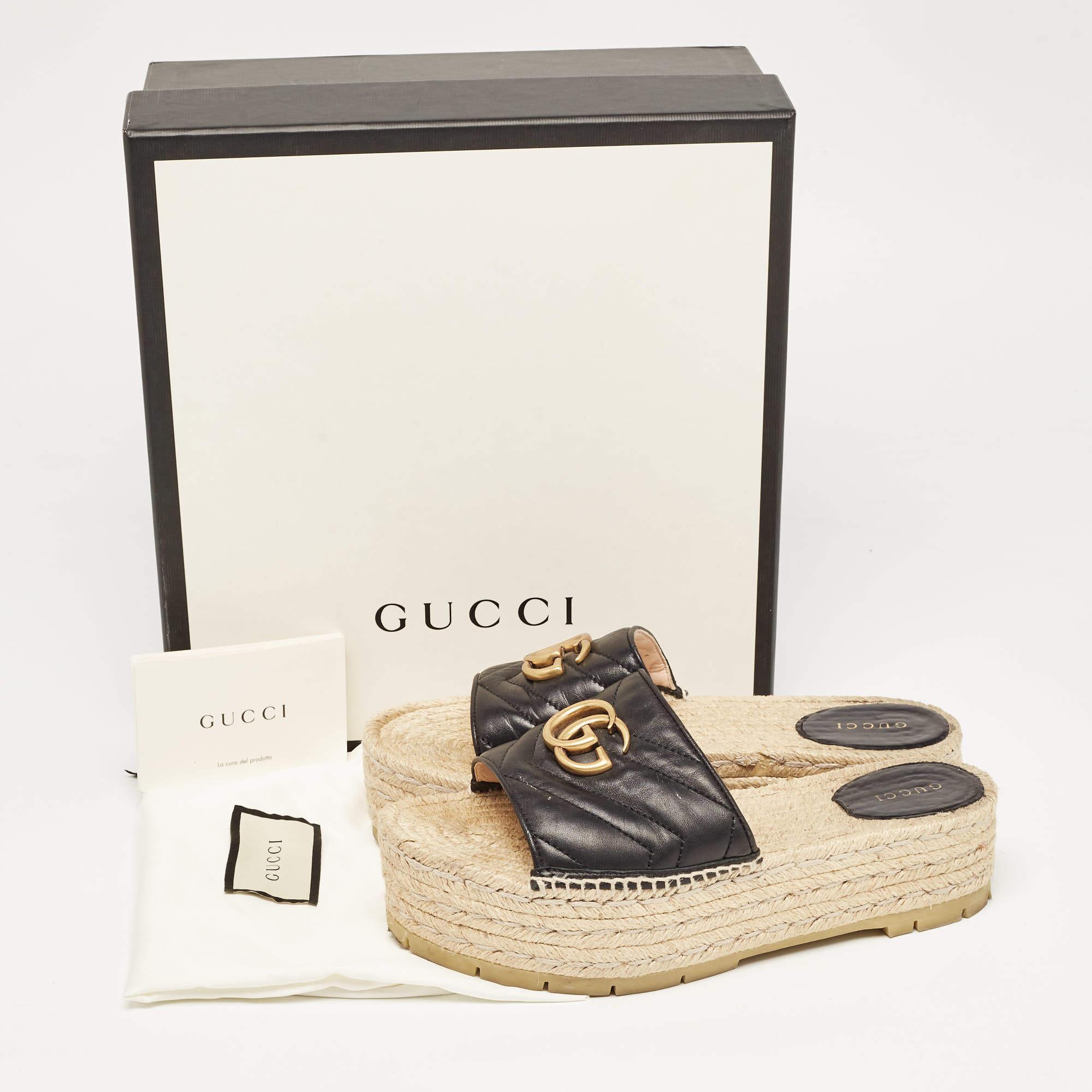 Gucci Black Leather GG Marmont Slide Espadrilles Size 39.5 5