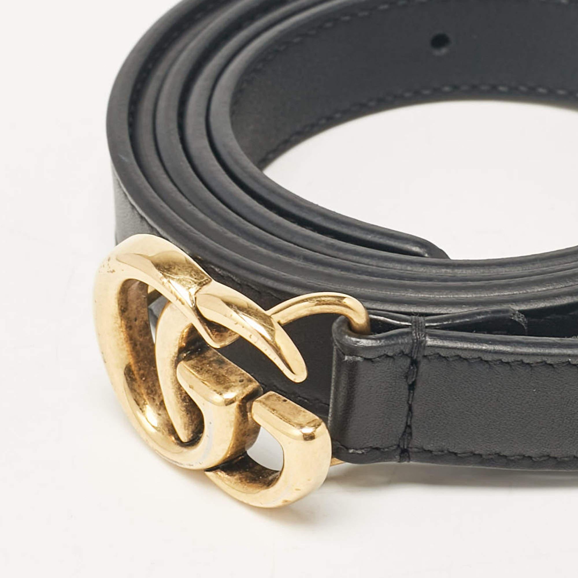 Gucci Black Leather GG Marmont Slim Belt 120 CM In Good Condition In Dubai, Al Qouz 2