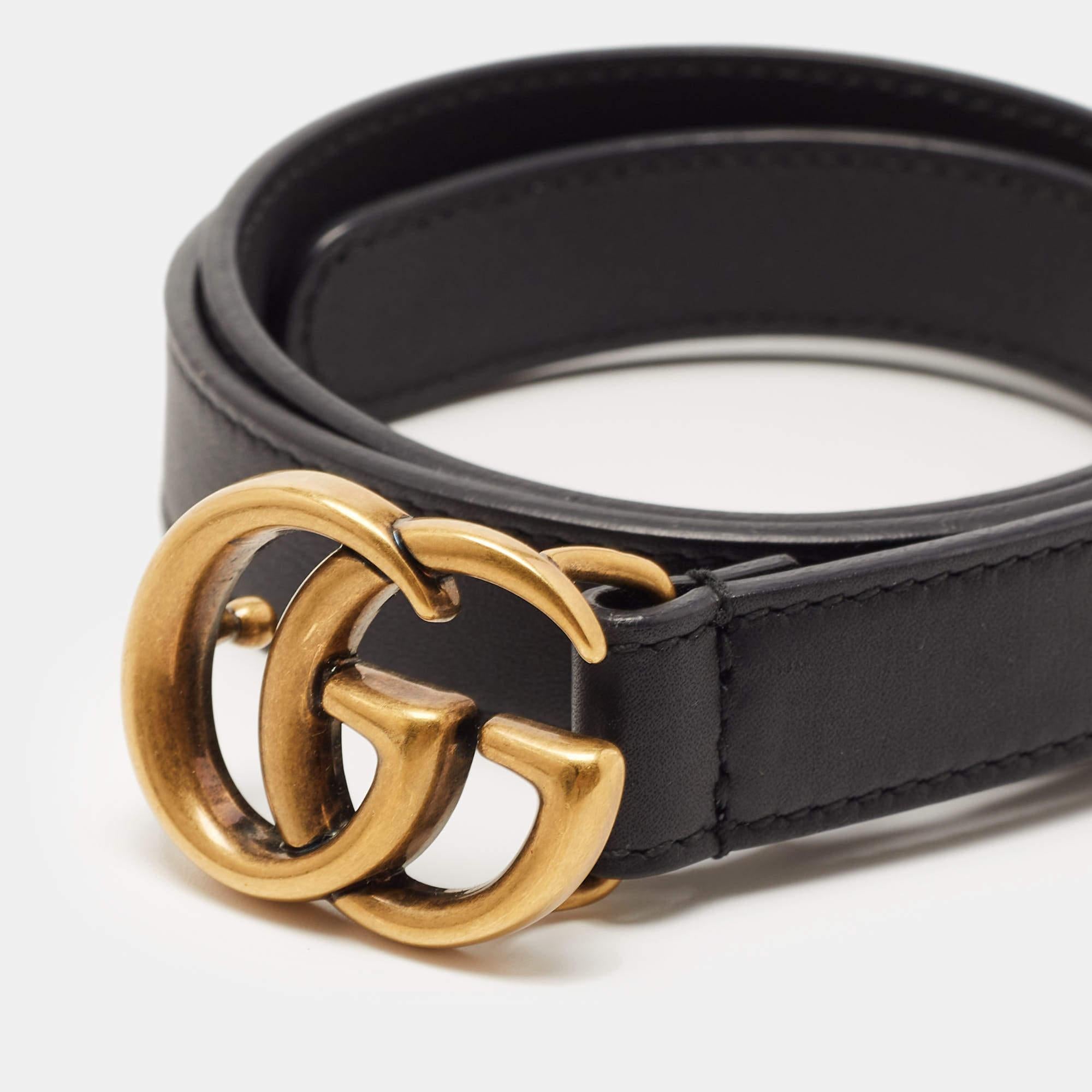 Gucci Black Leather GG Marmont Slim Belt 65CM In Good Condition In Dubai, Al Qouz 2