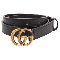 Gucci Black Leather GG Marmont Slim Belt 65CM