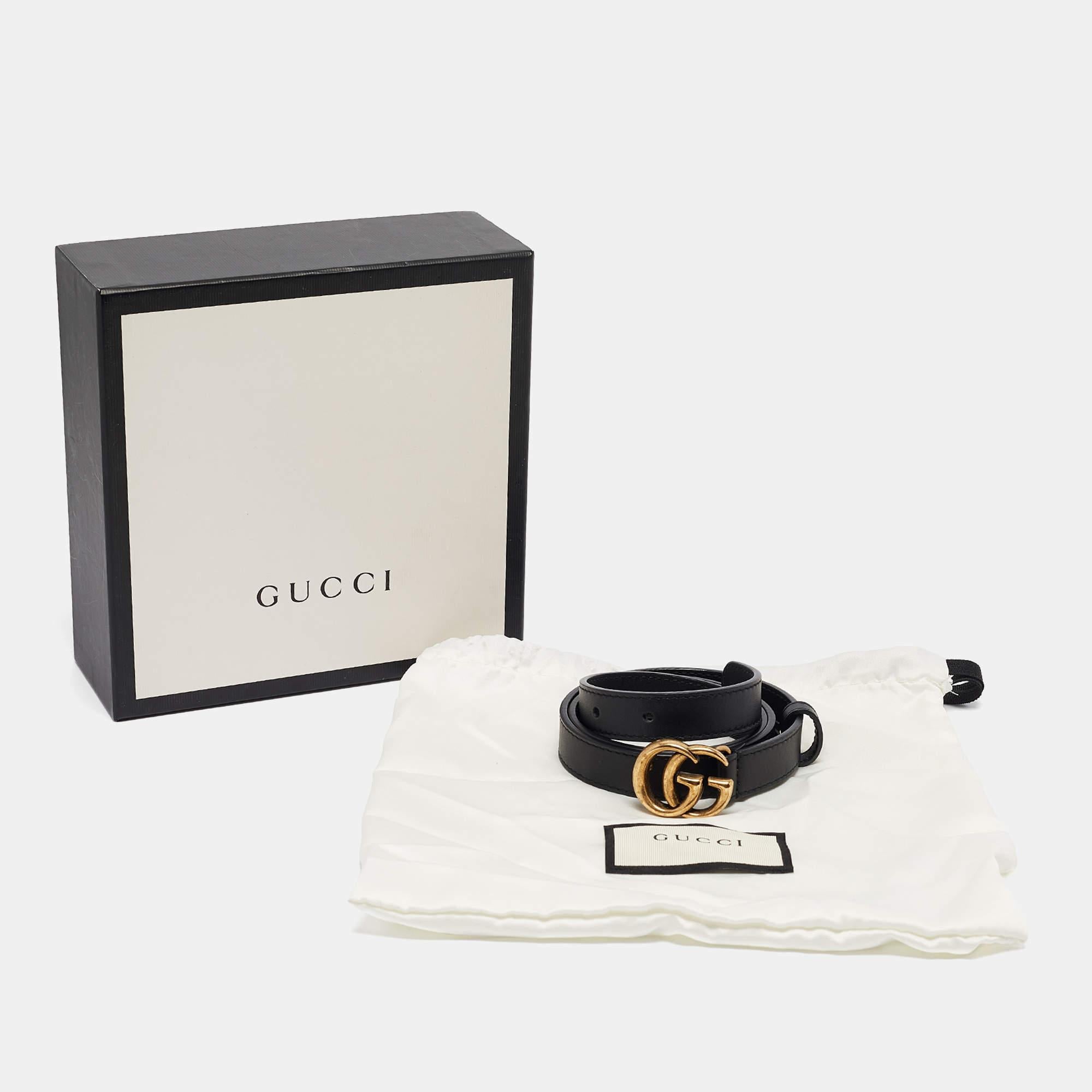 Gucci Black Leather GG Marmont Slim Belt 75 CM 1