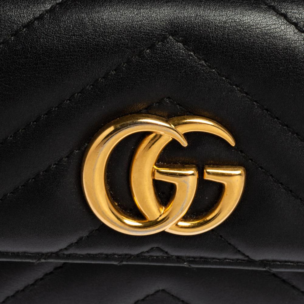 Gucci Black Leather GG Marmont Trifold Wallet 4