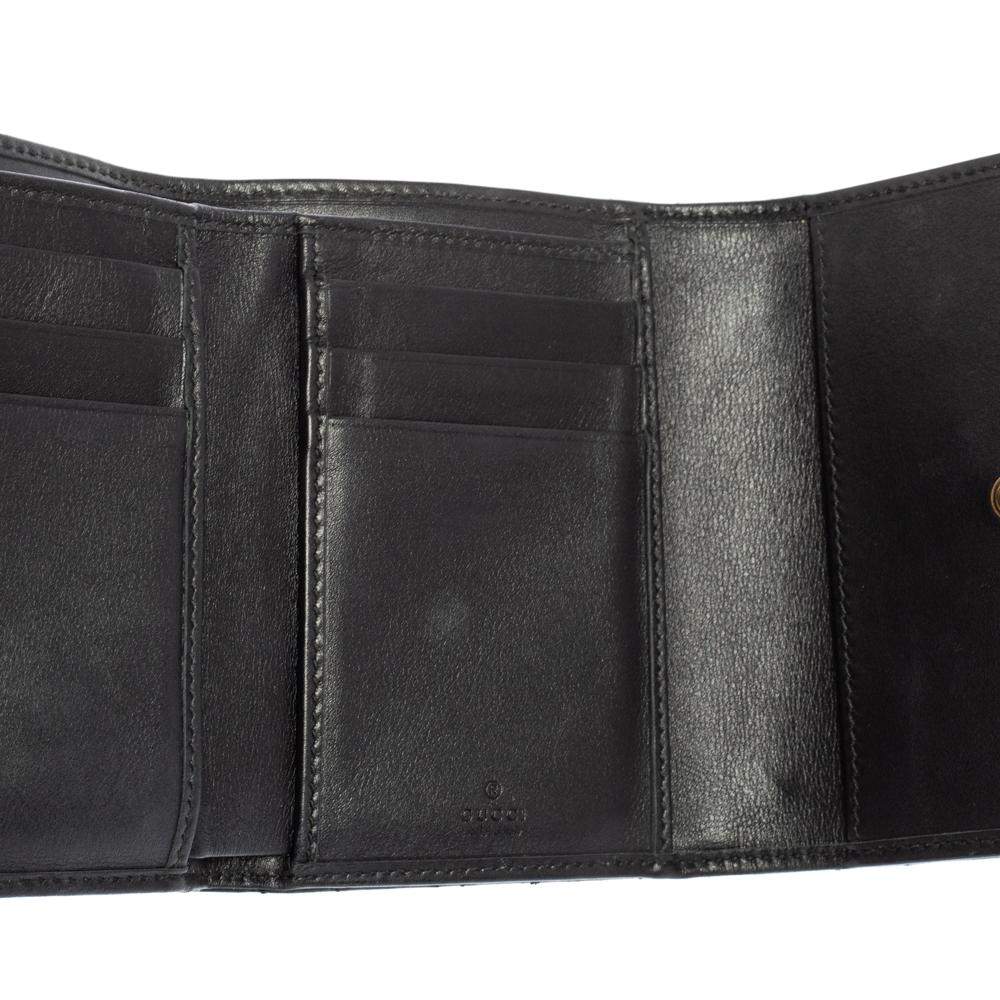 Gucci Black Leather GG Marmont Trifold Wallet 6