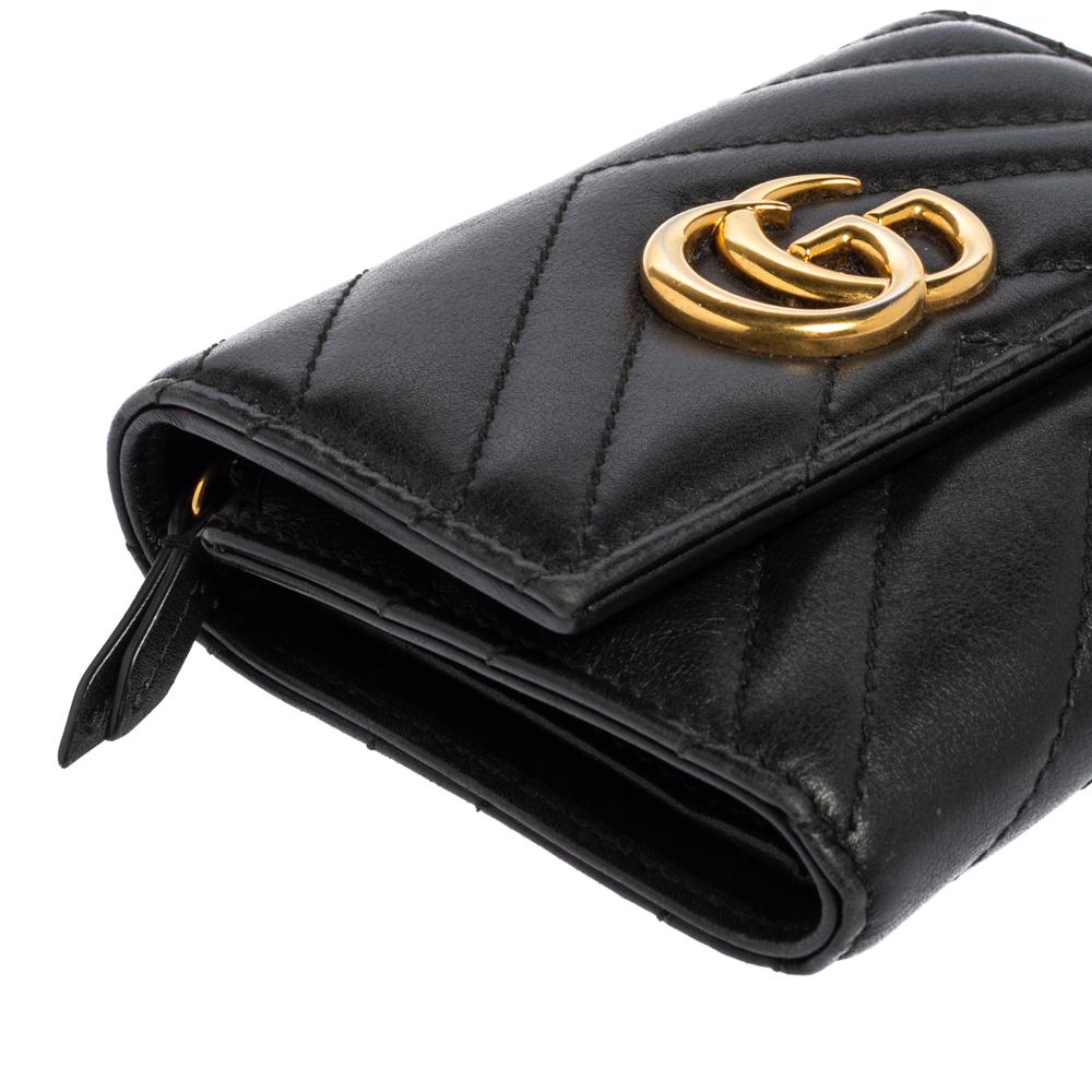 Gucci Black Leather GG Marmont Trifold Wallet 7