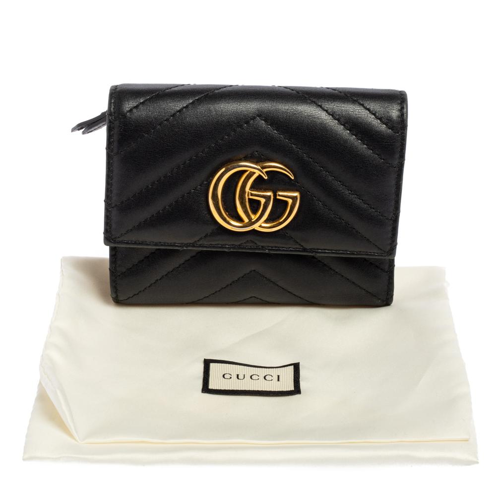 Gucci Black Leather GG Marmont Trifold Wallet 8