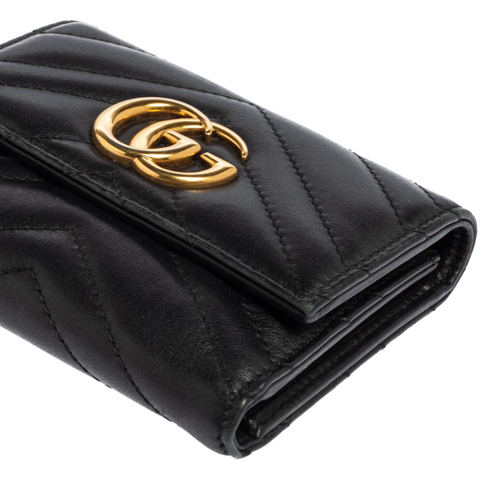 Gucci Black Leather GG Marmont Trifold Wallet 1