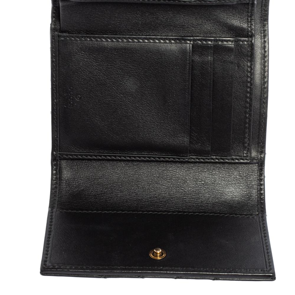 Gucci Black Leather GG Marmont Trifold Wallet 2