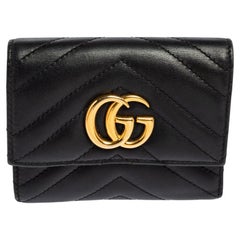 Gucci Black Leather GG Marmont Trifold Wallet