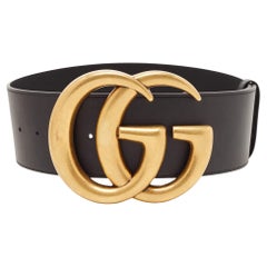 Gucci Black Leather GG Marmont Waist Belt 65CM