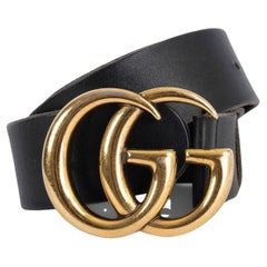 Used GUCCI black leather GG MARMONT Waist Belt 75