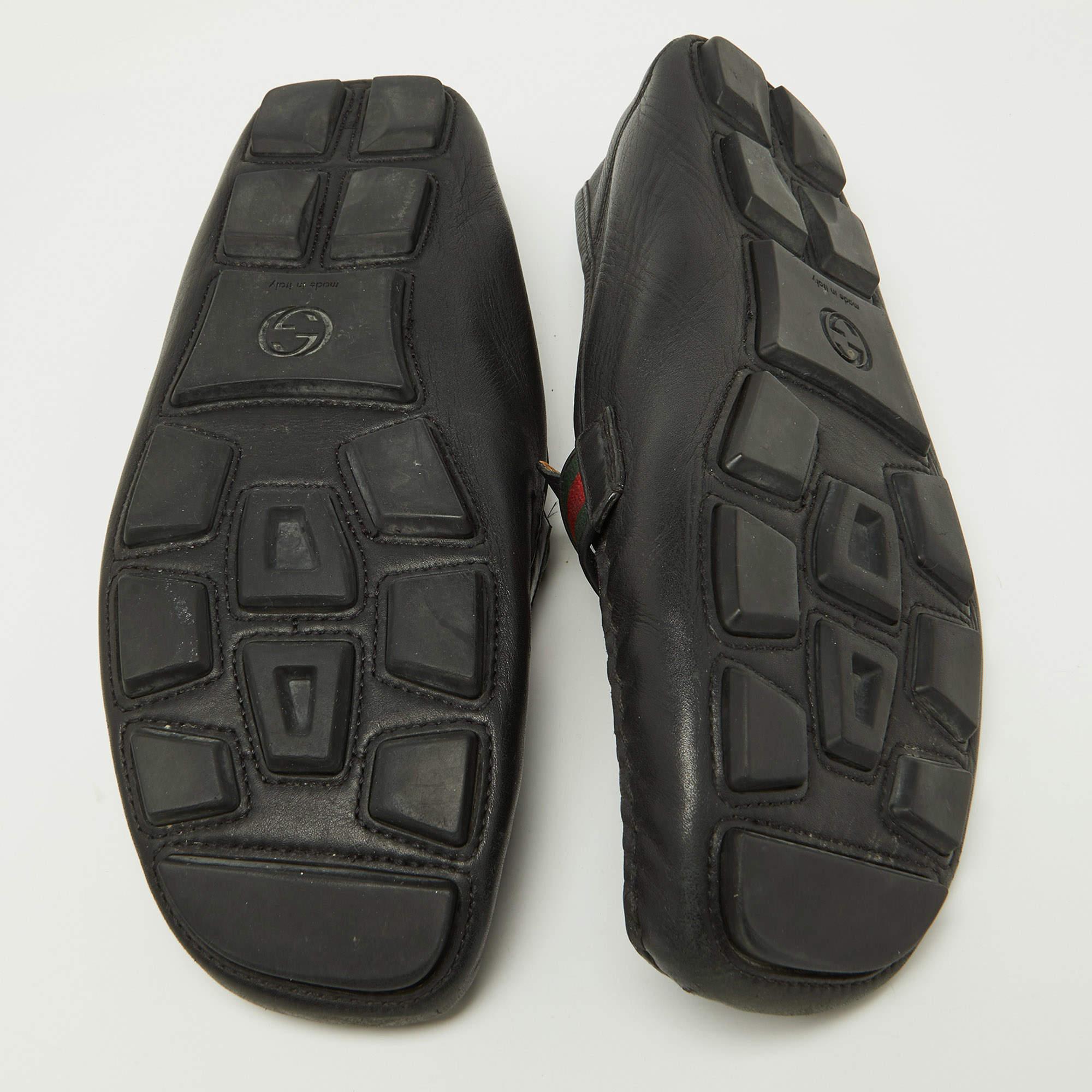 Gucci Black Leather GG Marmont Web Driver Slip On Loafers Size 43 2