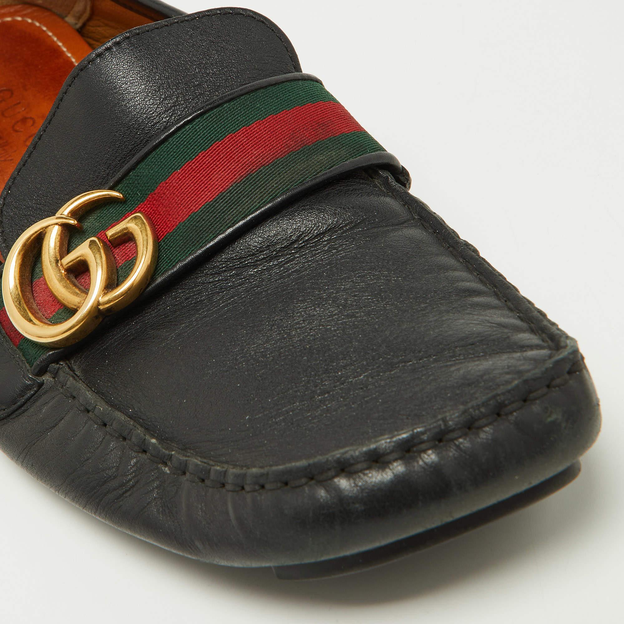 Gucci Black Leather GG Marmont Web Driver Slip On Loafers Size 43 4