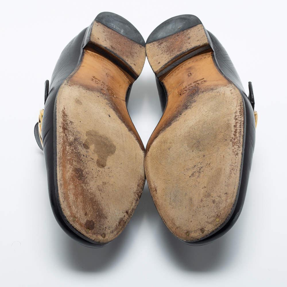 Gucci Black Leather GG Marmont Web Loafers Size 40 In Good Condition In Dubai, Al Qouz 2