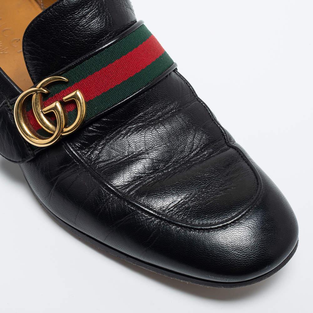 Gucci Black Leather GG Marmont Web Loafers Size 40 2