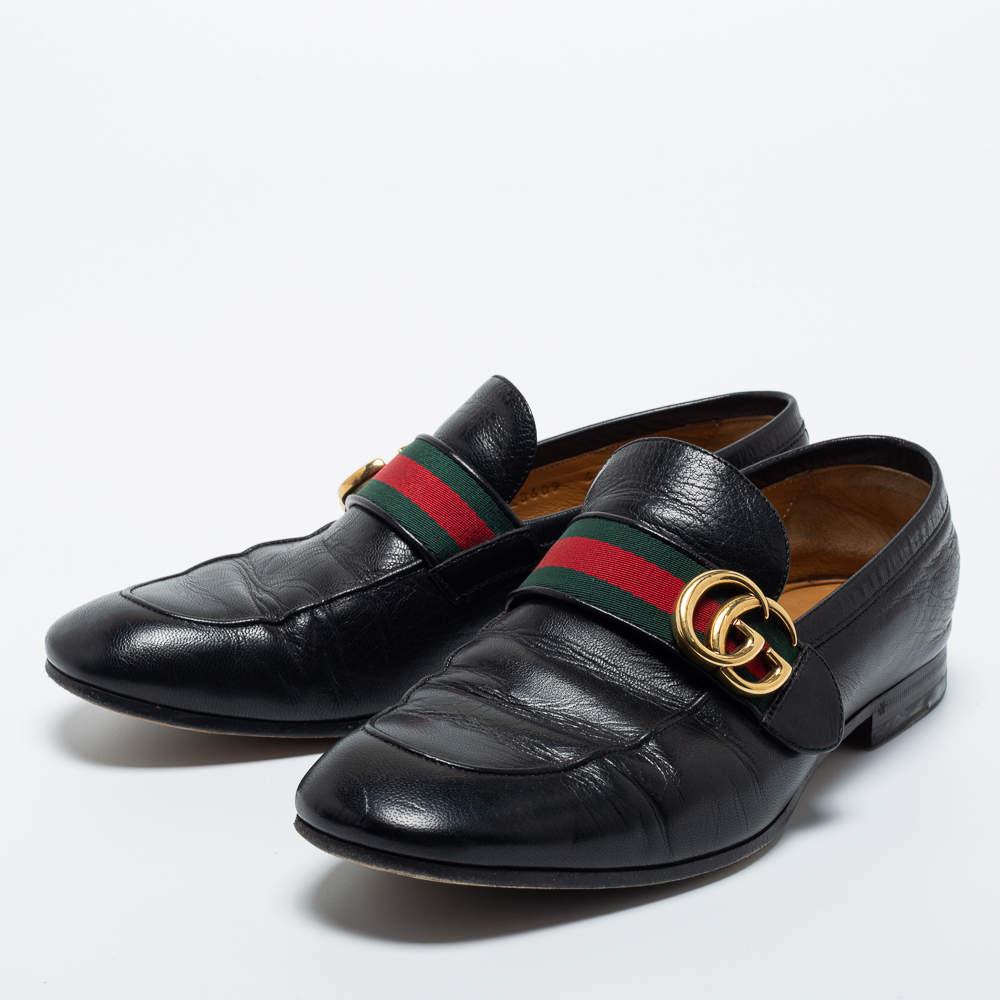 Gucci Black Leather GG Marmont Web Loafers Size 40 3