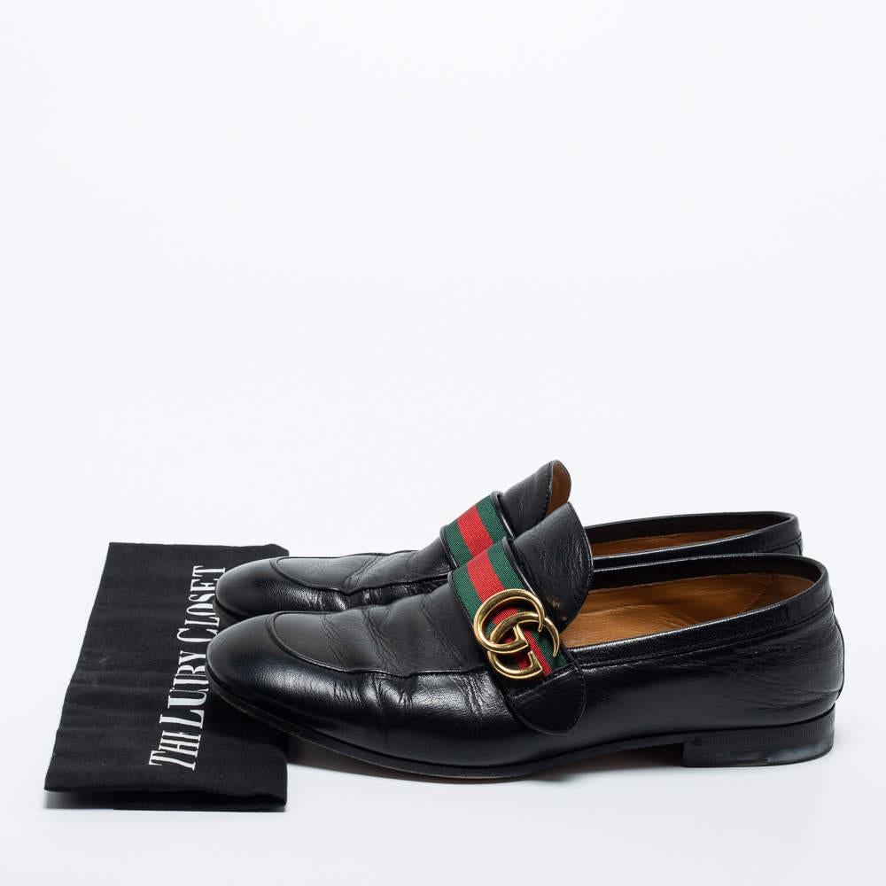 Gucci Black Leather GG Marmont Web Loafers Size 40 4