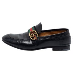 Gucci Black Leather GG Marmont Web Loafers Size 40