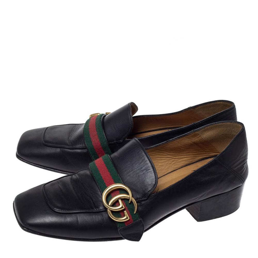 Gucci Black Leather GG Marmont Web Slip On Loafers Size 38.5 1