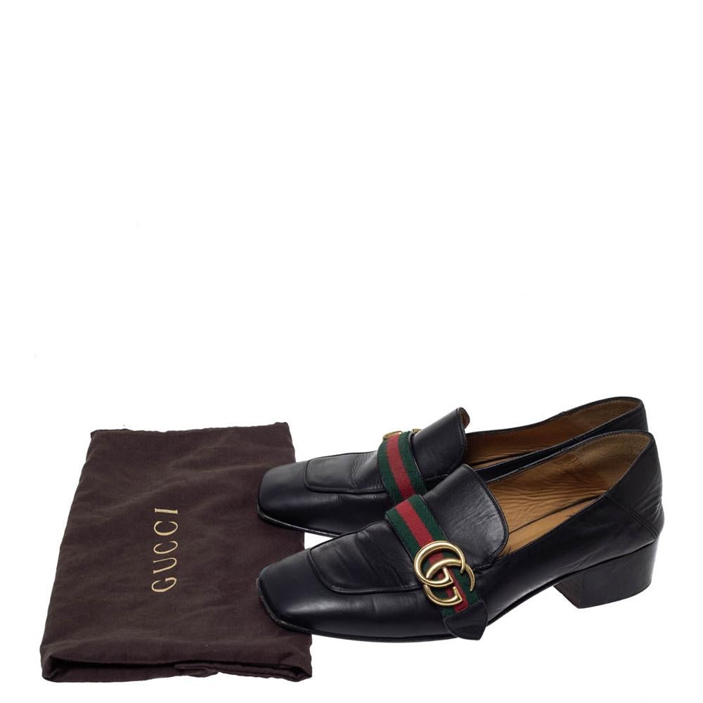 Gucci Black Leather GG Marmont Web Slip On Loafers Size 38.5 5