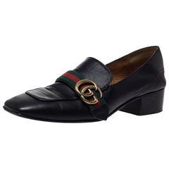 Gucci Black Leather GG Marmont Web Slip On Loafers Size 38.5