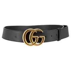 Used Gucci Black Leather GG Marmount Logo Belt