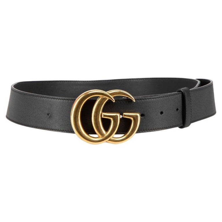 Double G Crystal Embellished Leather Belt in Black - Gucci